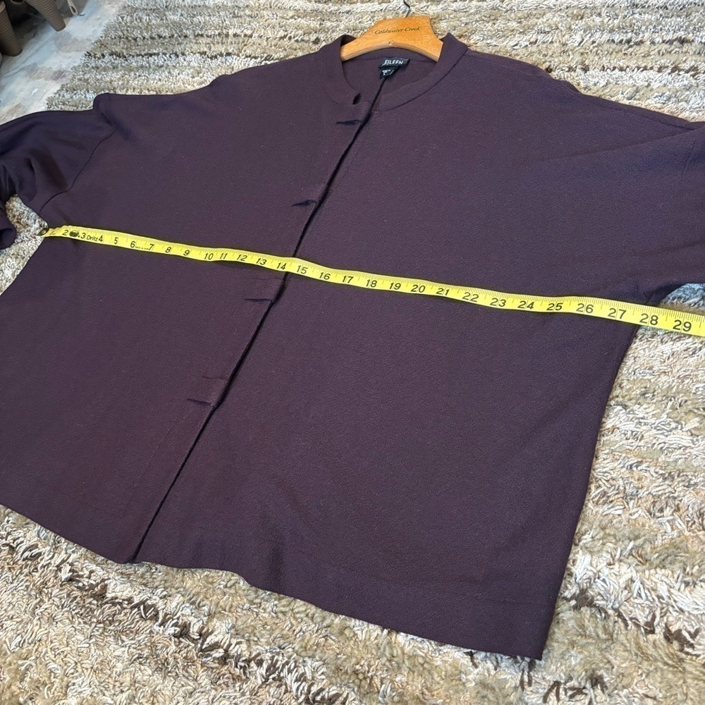 Eileen Fisher Large Jacket Cardigan Plum Purple Mandarin Collar Button Front - Picture 11 of 12